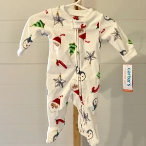 Carters Baby Fleece Footed Pajamas Sleepers 2-Way‎ Zipper Holiday Print NB